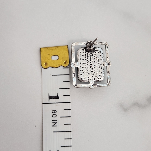 Paparazzi Jewelry "Center Stagecoach" Turquoise Silver Frame Earrings - Picture 7 of 8